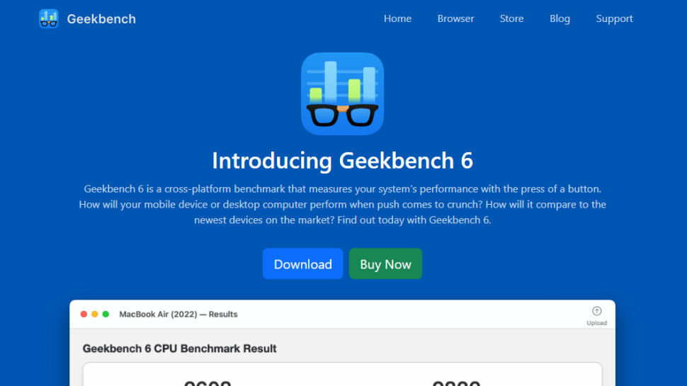 A screenshot of the website for Geekbench