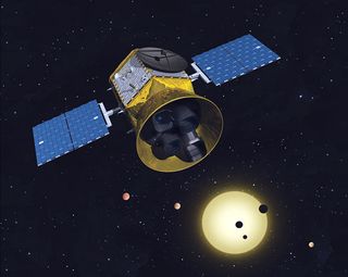 An artist's illustration that shows the concept of the TESS mission.