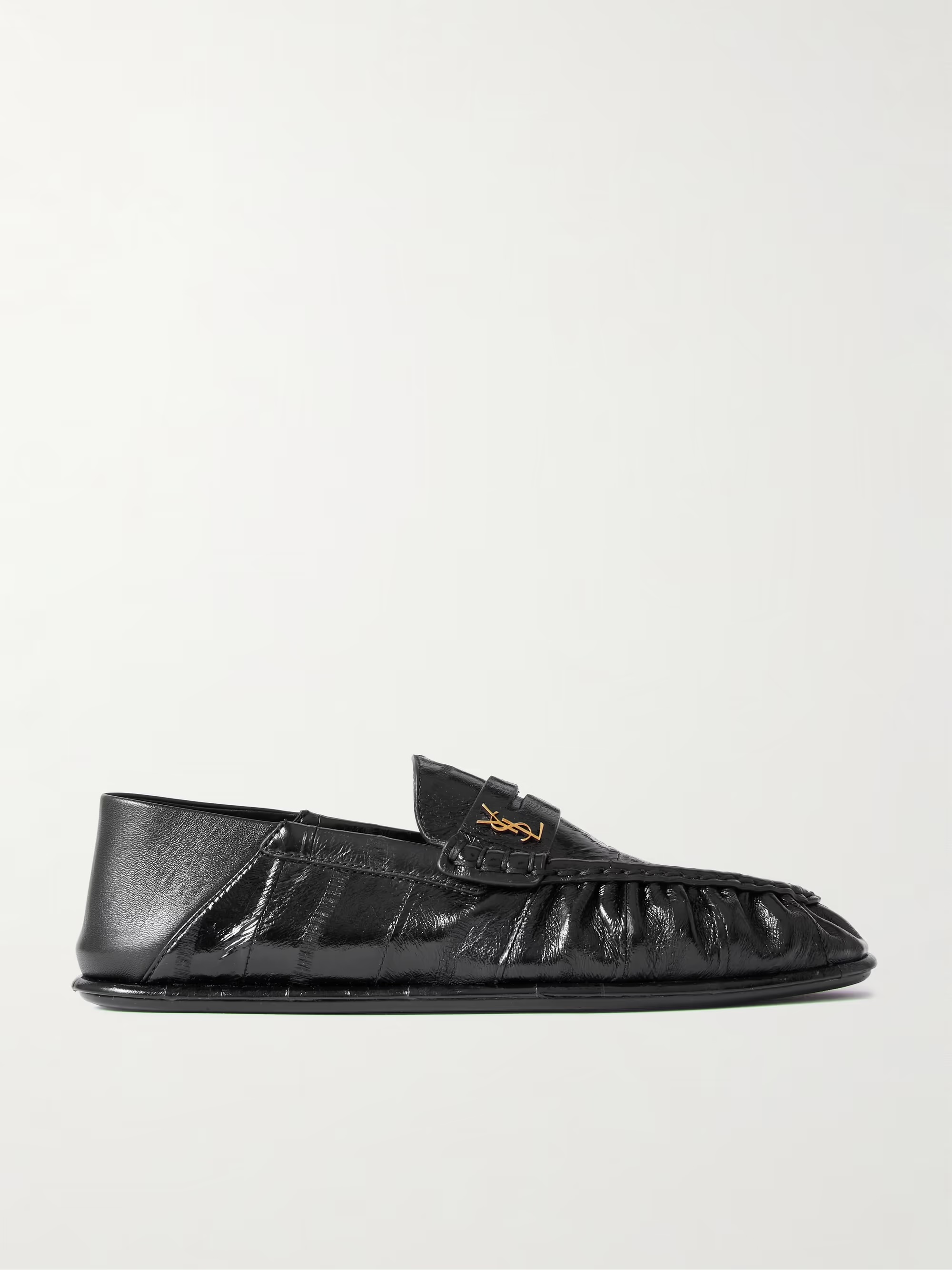 Saint Laurent, Le Loafer Embellished Collapsible-Heel Glossed-Eel Loafers