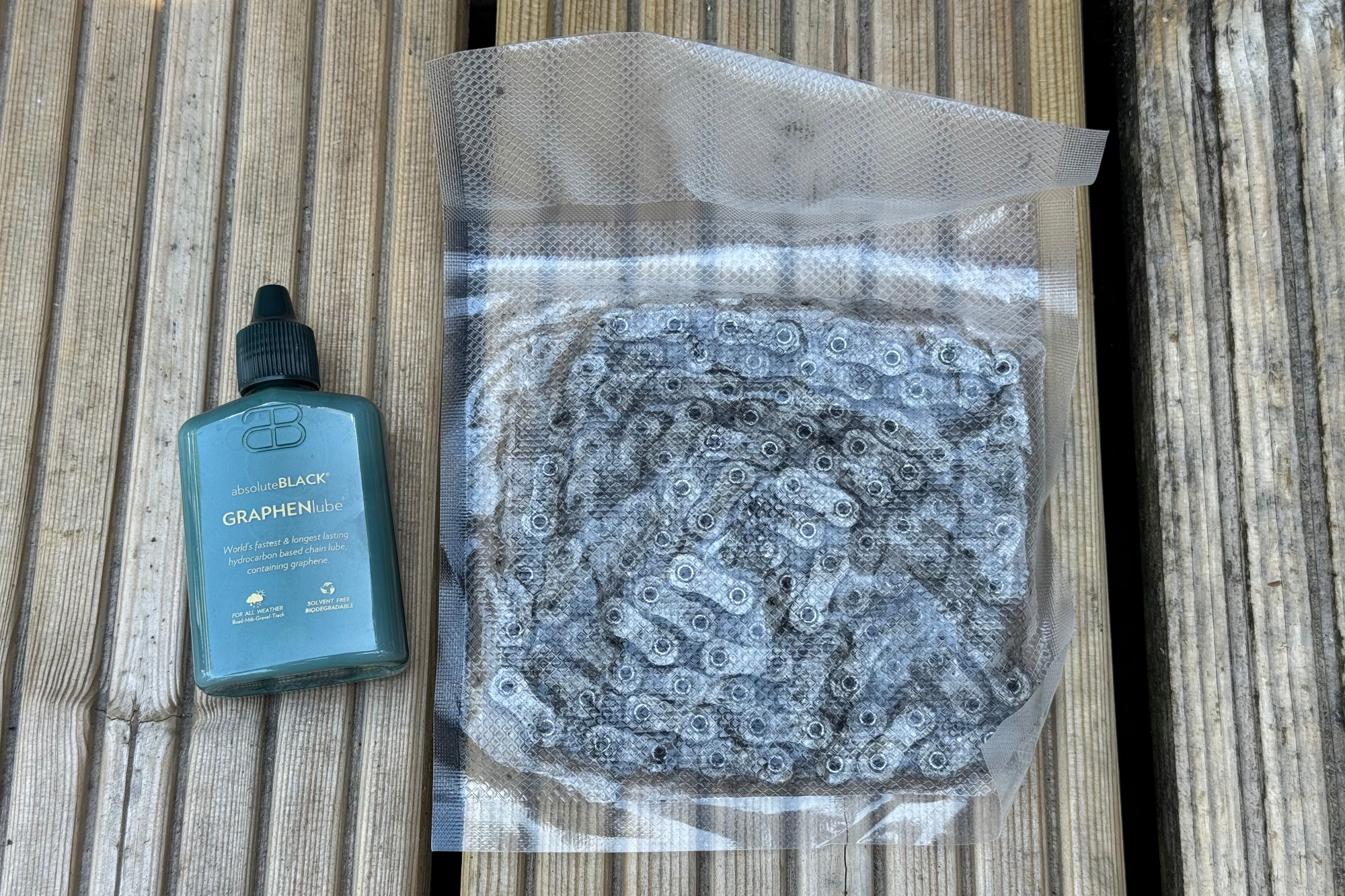 Waxed chain in a bag
