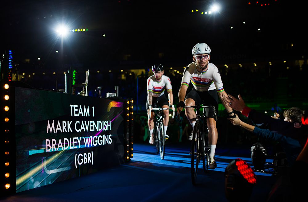 Mark Cavendish and Bradley Wiggins ahead of the team elimination during the Six Day London