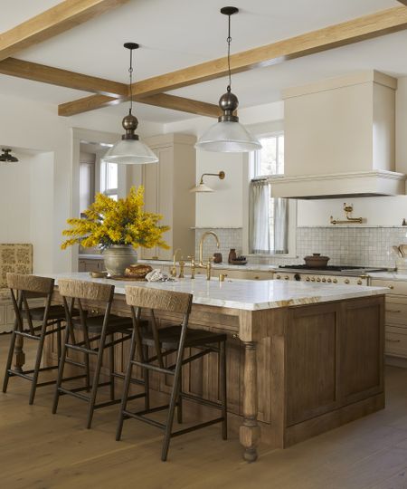 kitchen with wood island