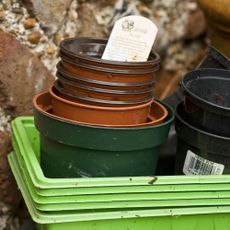 recycle plastic plant pots pile of plant pots and seed trays