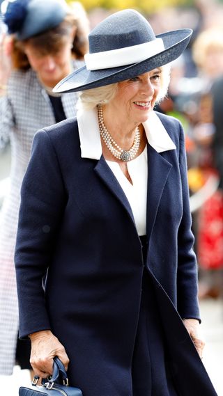Camilla, Queen Consort attends QIPCO British Champions Day at Ascot Racecourse on October 15, 2022 in Ascot, England.