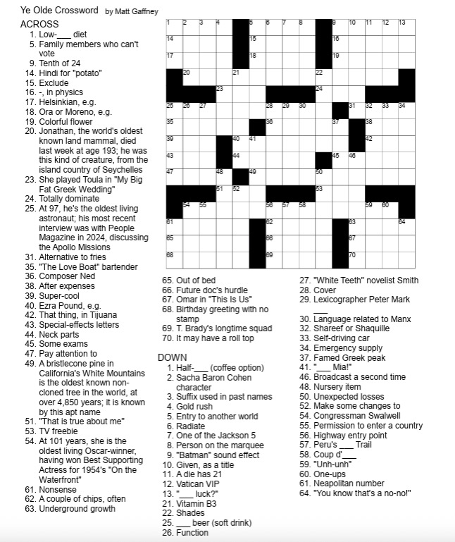 An unsolved crossword puzzle.