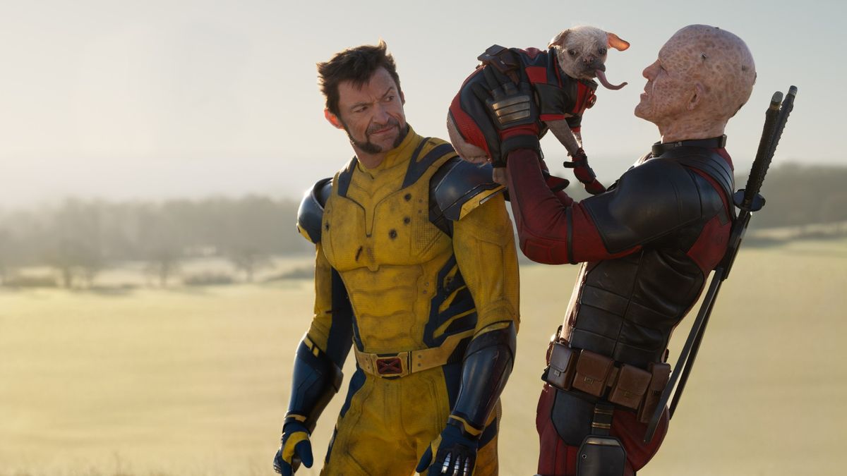 Deadpool cradling Dogpool in Deadpool and Wolverine.