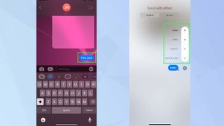 Screenshot on iOS Messages app showing how to send animated effects