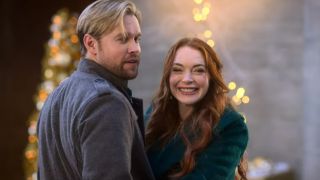 Lindsay Lohan and Chord Overstreet in Falling for Christmas