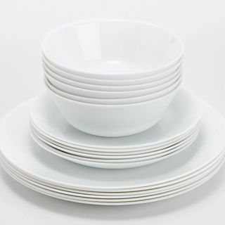 Martha Stewart 18 Piece Opal Glass White Dinnerware Set