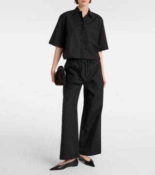 High-Rise Cotton Wide-Leg Pants