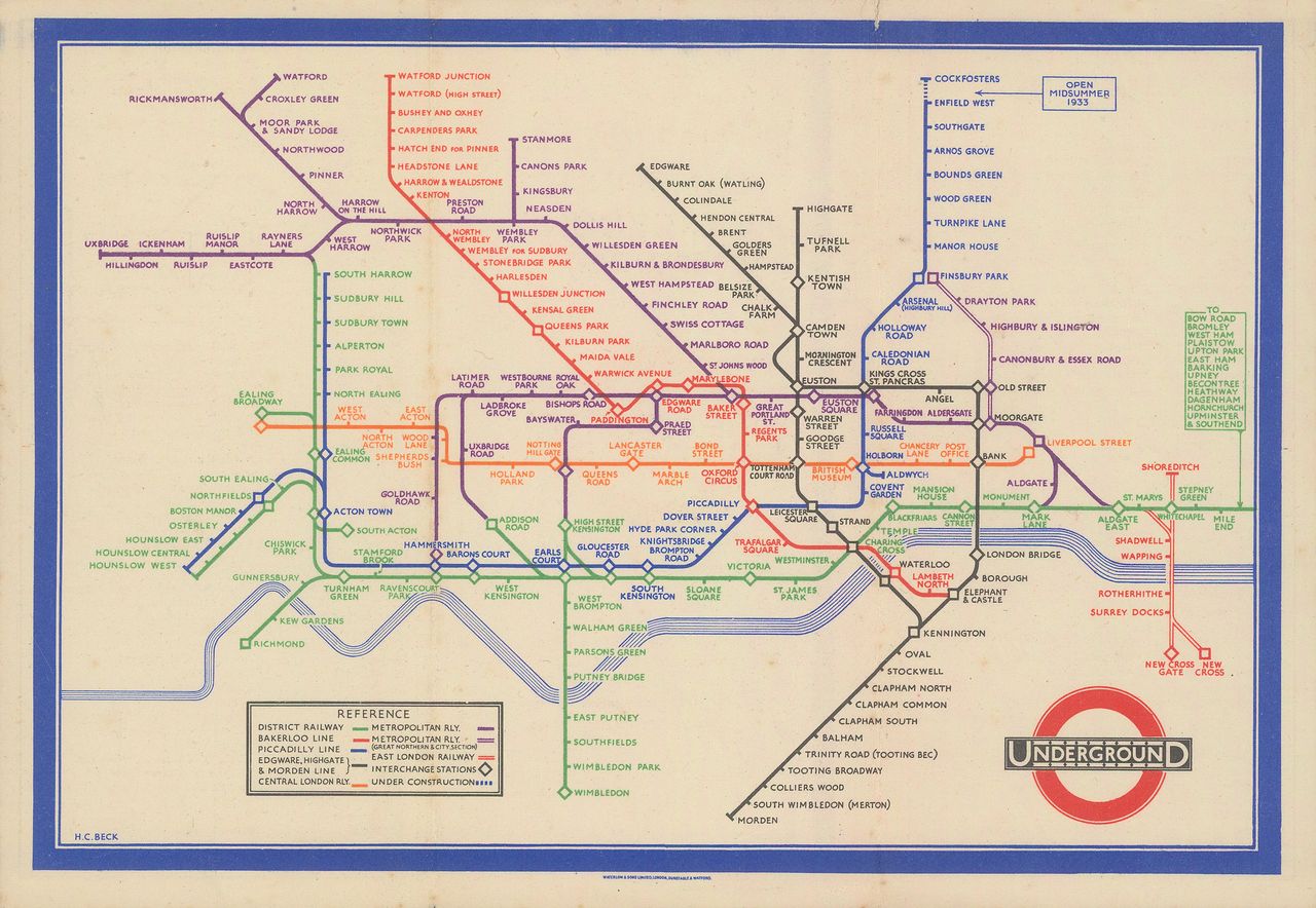 Harry Beck’s First Edition Double-Crown Tube Map, Harry Beck, August 1933