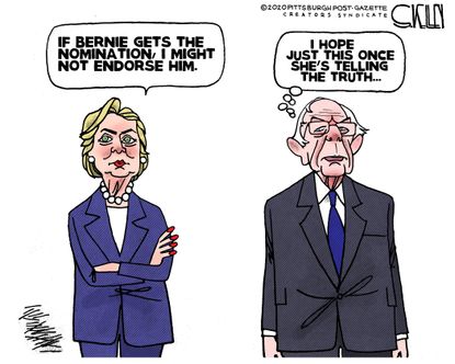 Political Cartoon U.S. Bernie Sanders Hillary Clinton 2020