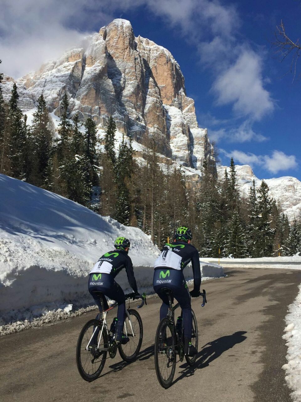 Alejandro Valverde and Andrey Amador (Movistar) preview the route for stage 14 of the Giro d'Italia