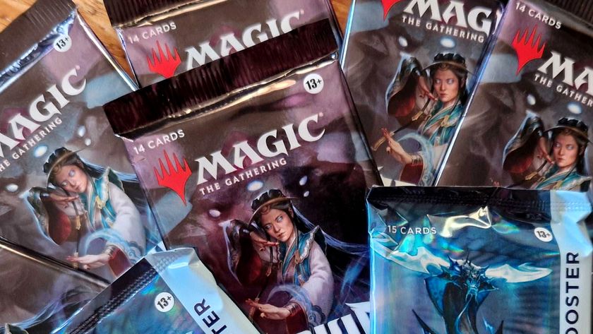 An array of MTG Tarkir: Dragonstorm boosters laid out in a fan