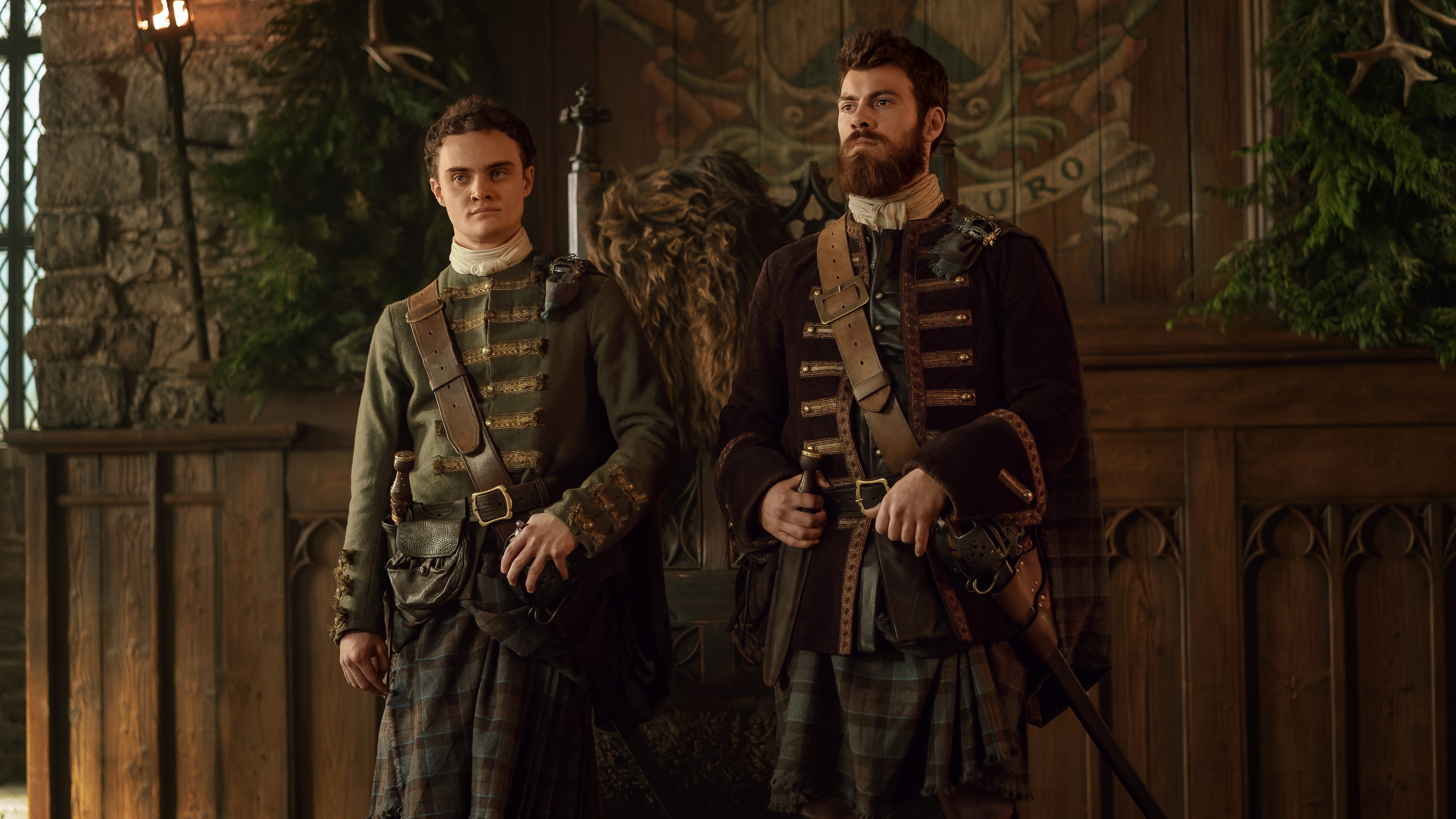 Séamus McLean Ross and Sam Retford as Colum and Dougal MacKenzie in Blood of my Blood.