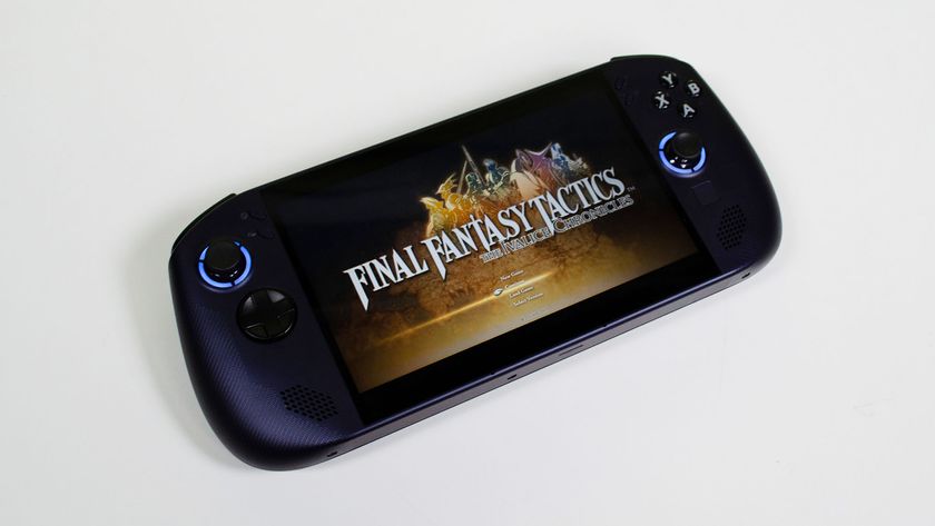 A Lenovo Legion Go S (SteamOS) on a desk playing Final Fantasy Tactics: The Ivalice Chronicles