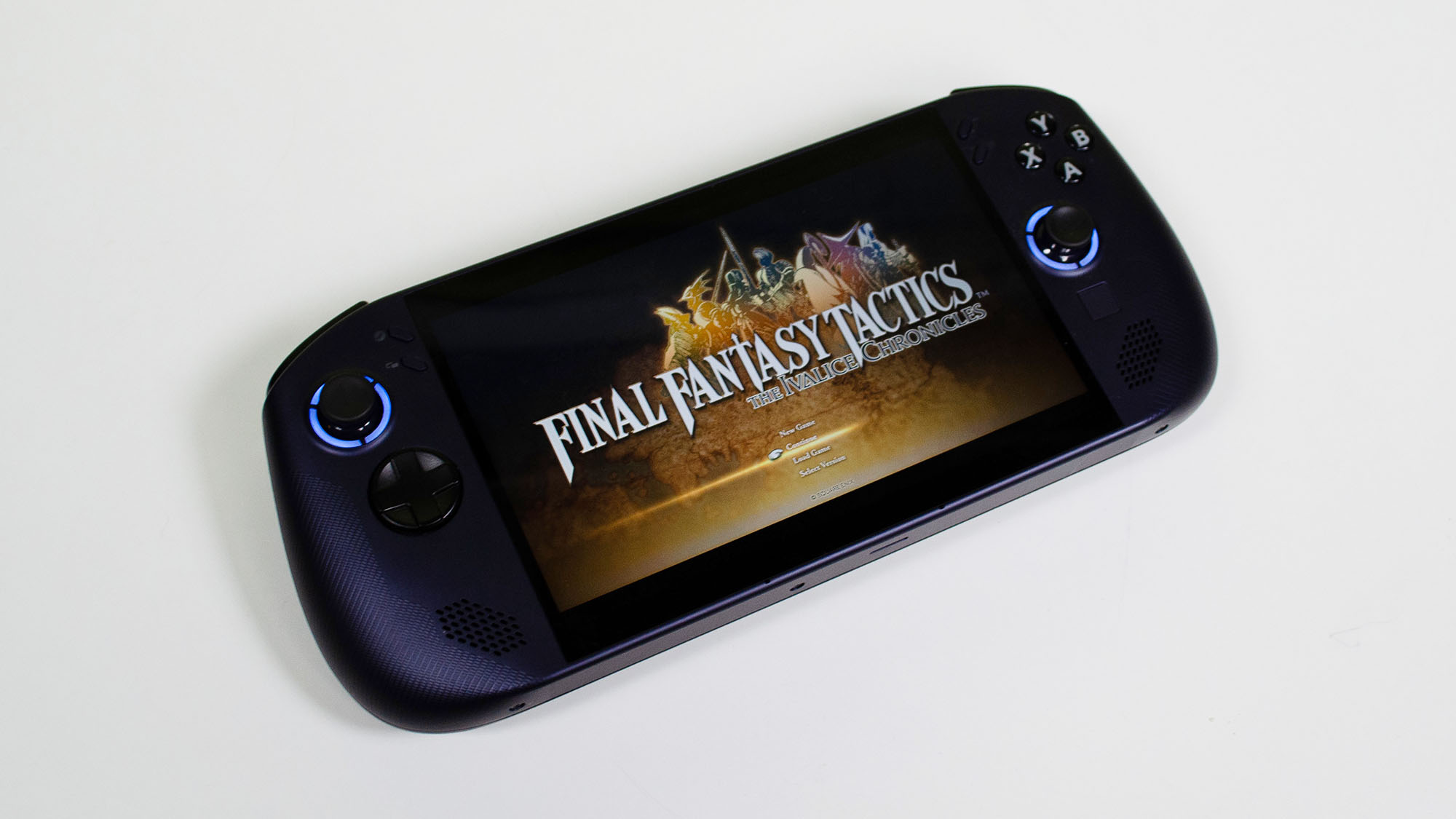 A Lenovo Legion Go S (SteamOS) on a desk playing Final Fantasy Tactics: The Ivalice Chronicles