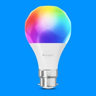 A Nanoleaf light bulb on a blue background.