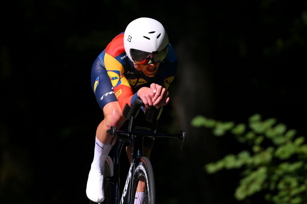 DIFFERDANGE LUXEMBOURG SEPTEMBER 21 Mads Pedersen of Denmark and Team LidlTrek sprints during the 84th Tour de Luxembourg 2024 Stage 4 a 155km individual time trial stage from Differdange to Differdange UCIWT on September 21 2024 in Differdange Luxembourg Photo by Tim de WaeleGetty Images