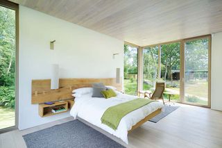 contemporary bedroom in a contemporary forest caravan