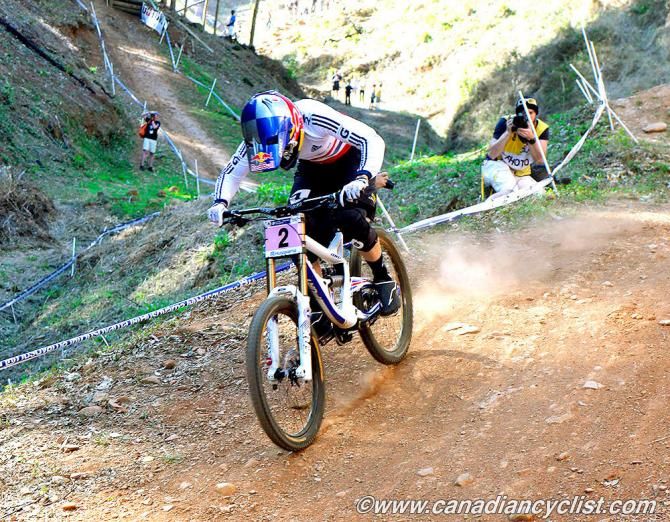 Rachel Atherton (Great Britain) on her way to winning the 2013 downhill world championships