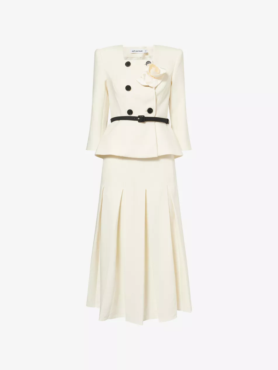 3d-Flower Tailored Wool-Blend Midi Dress - 4