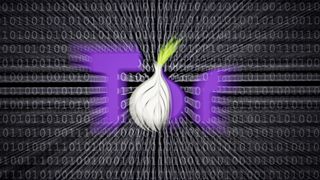 Illustration of the "dark web", logo of the Tor Browser, which provides access to the Darknet. Binary codes are shown in the background