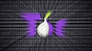 Illustration about 'Darknet', logo of the Tor Browser, which provides access to the Darknet. Binary codes are shown in the background