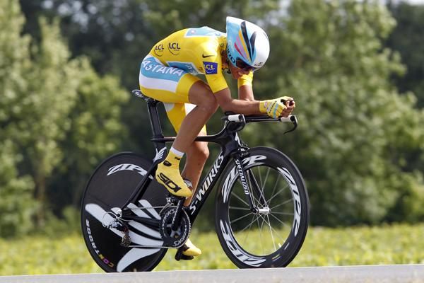 Alberto Contador was down on Schleck at the first time check