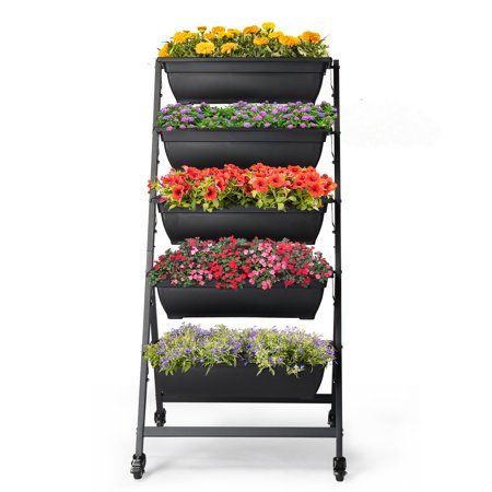 Zimtown Rolling Vertical Planter, 5-Tier Outdoor Garden Bed With Drainage Holes for Flowers &amp;amp; Vegetables