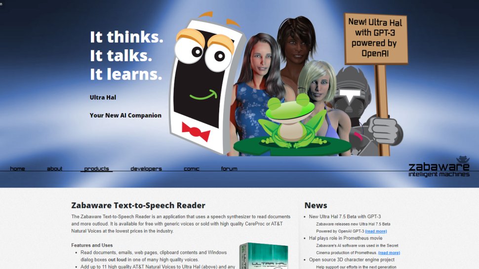 Tangkapan layar situs web untuk Zabaware Text-to-Speech Reader