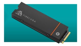 Image of the Seagate FireCuda 530 1TB SSD on a green background.