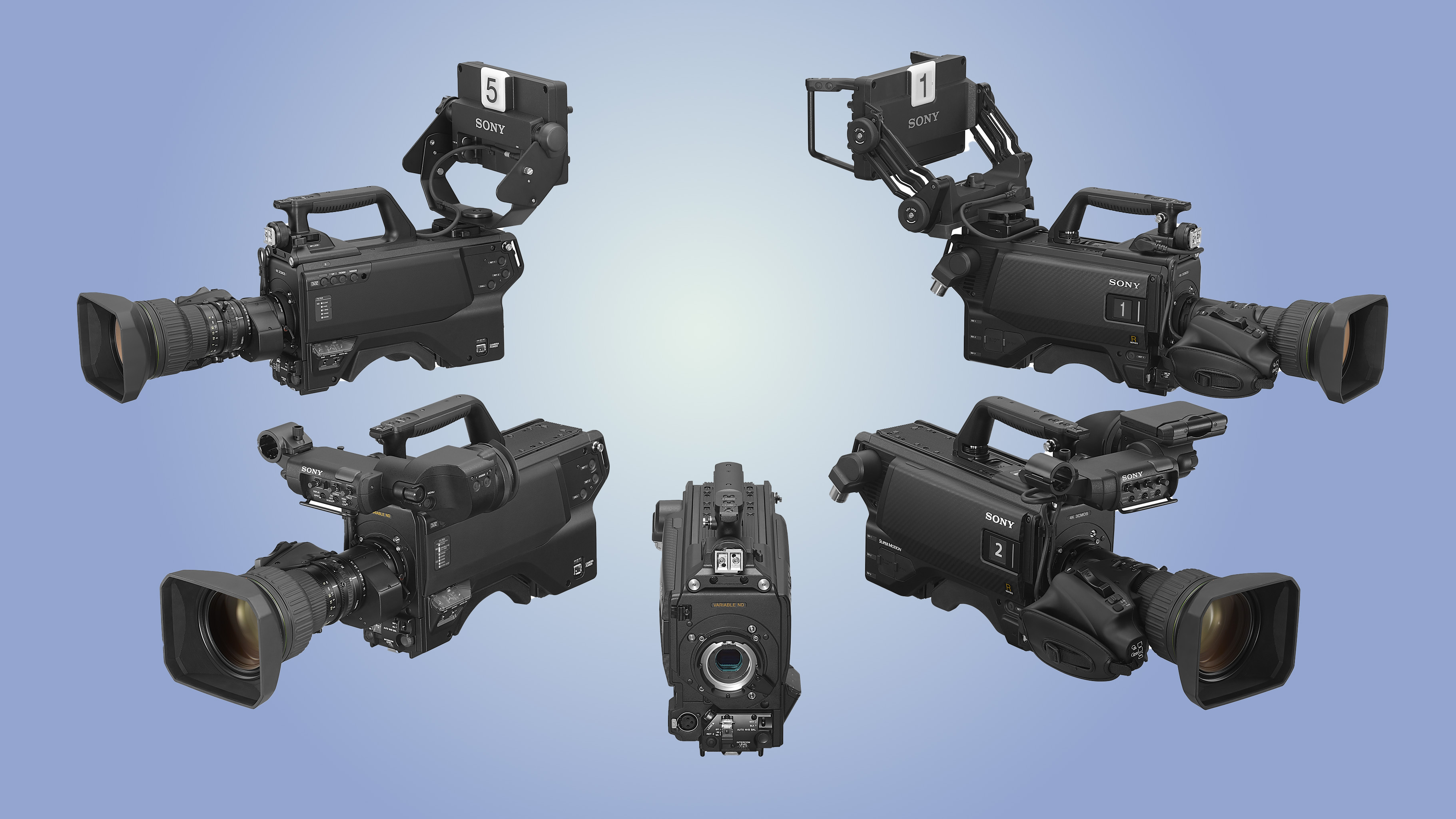 The five new Sony R series cameras on a blue background