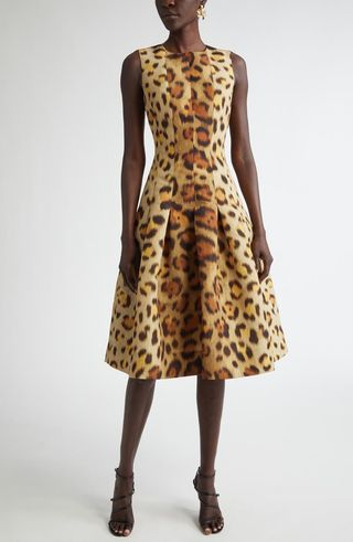 Jaguar Print Pleated Faille Cocktail Dress