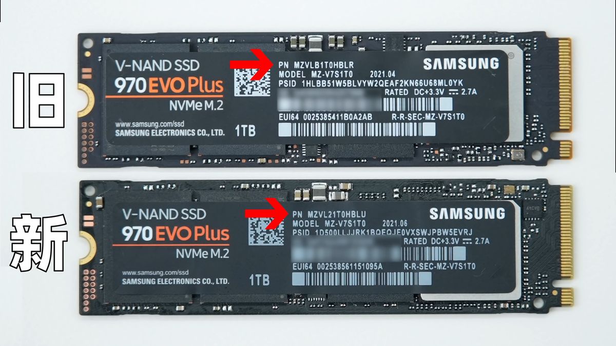 Old 970 Evo Plus (Top) vs. New 970 Evo Plus (Bottom)