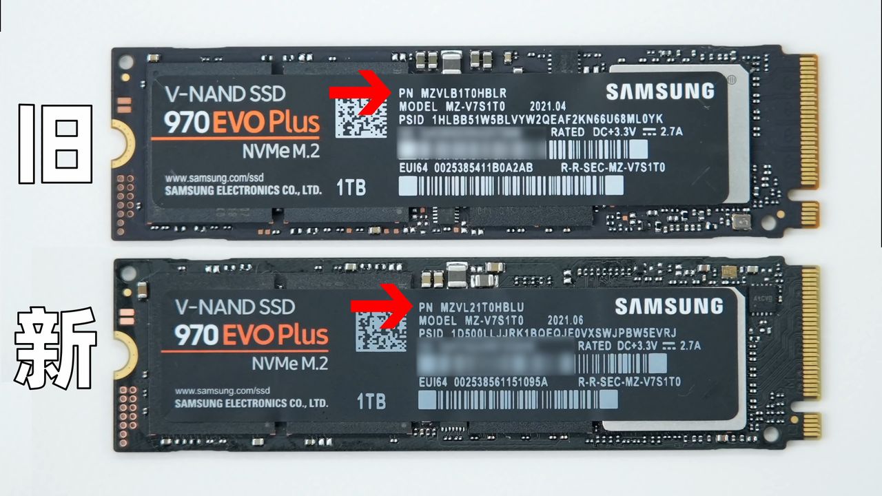 Old 970 Evo Plus (Top) vs. New 970 Evo Plus (Bottom)