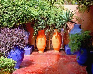 A Mediterranean garden with large pots