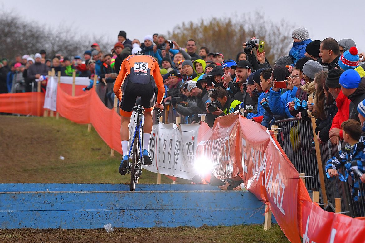 Mathieu van der Poel hopping the barriers at the European Cyclo-cross Championships