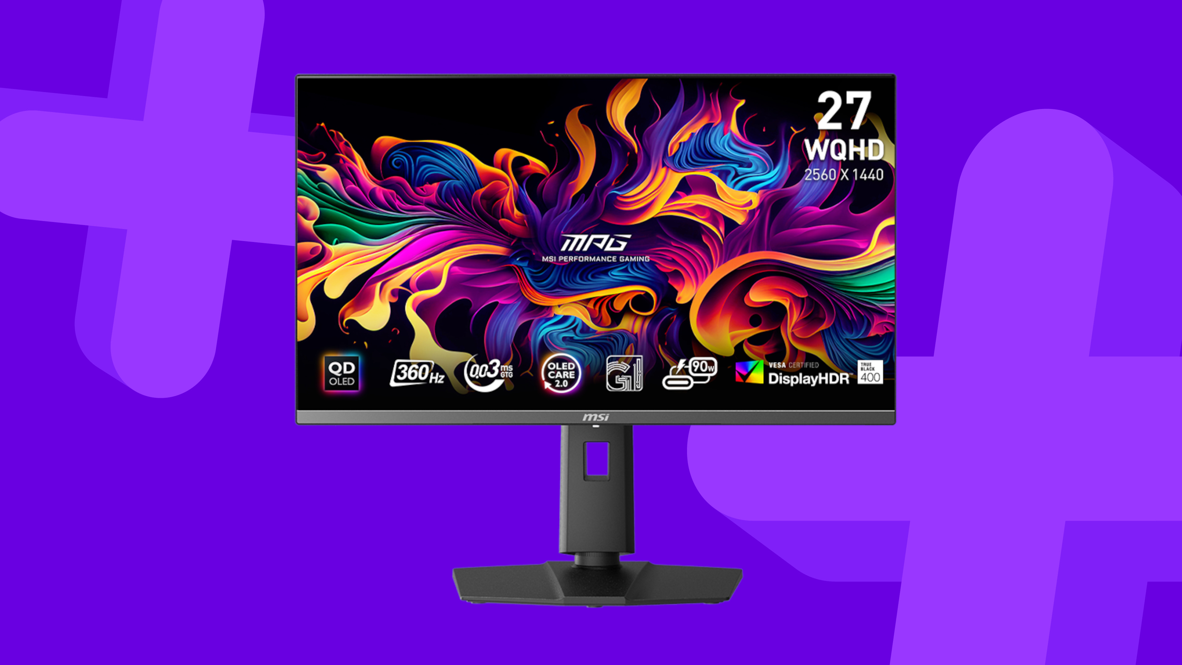 MSI gaming monitor on a purple background
