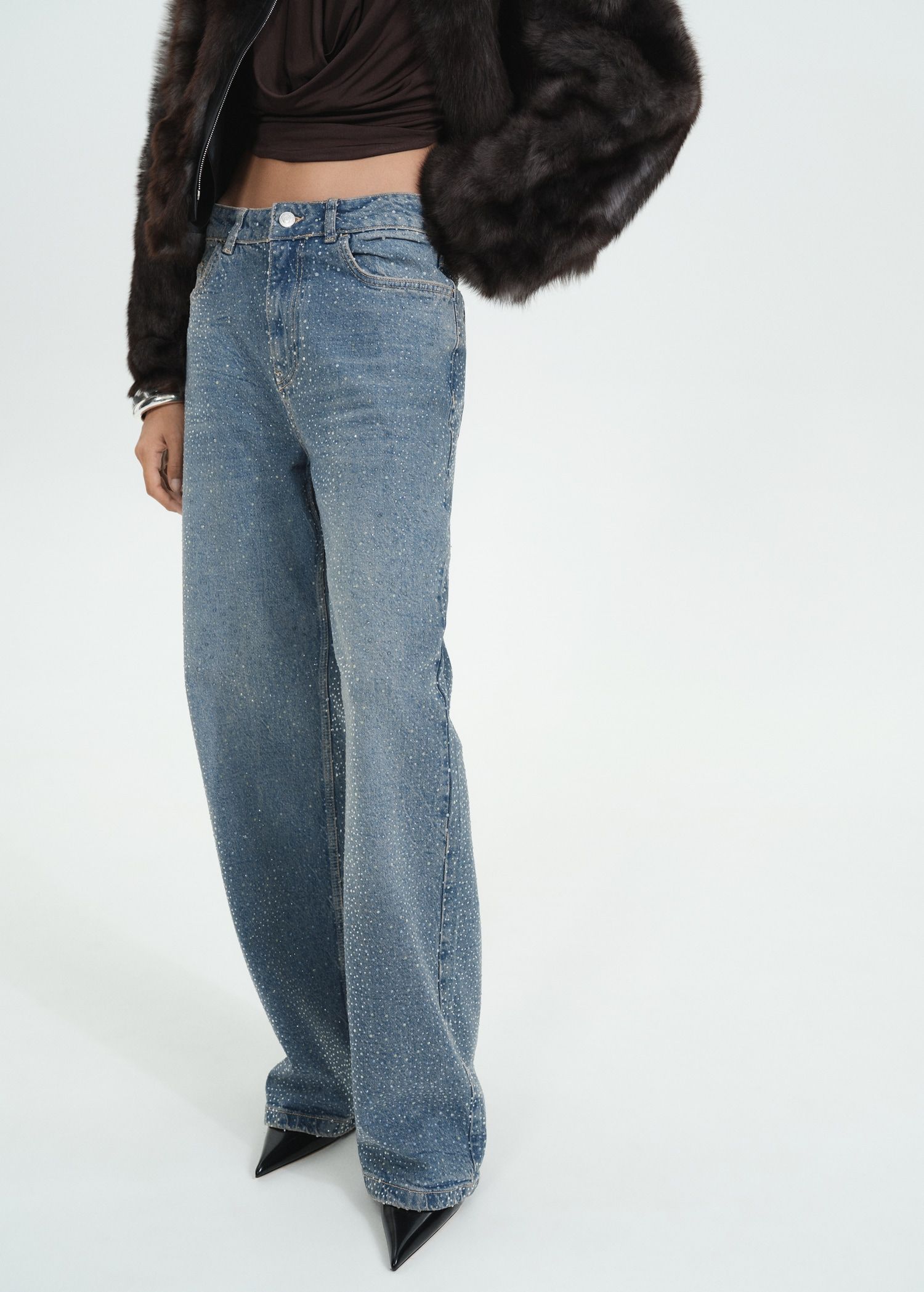 MANGO, Straight Jeans With Rhinestone Detail
