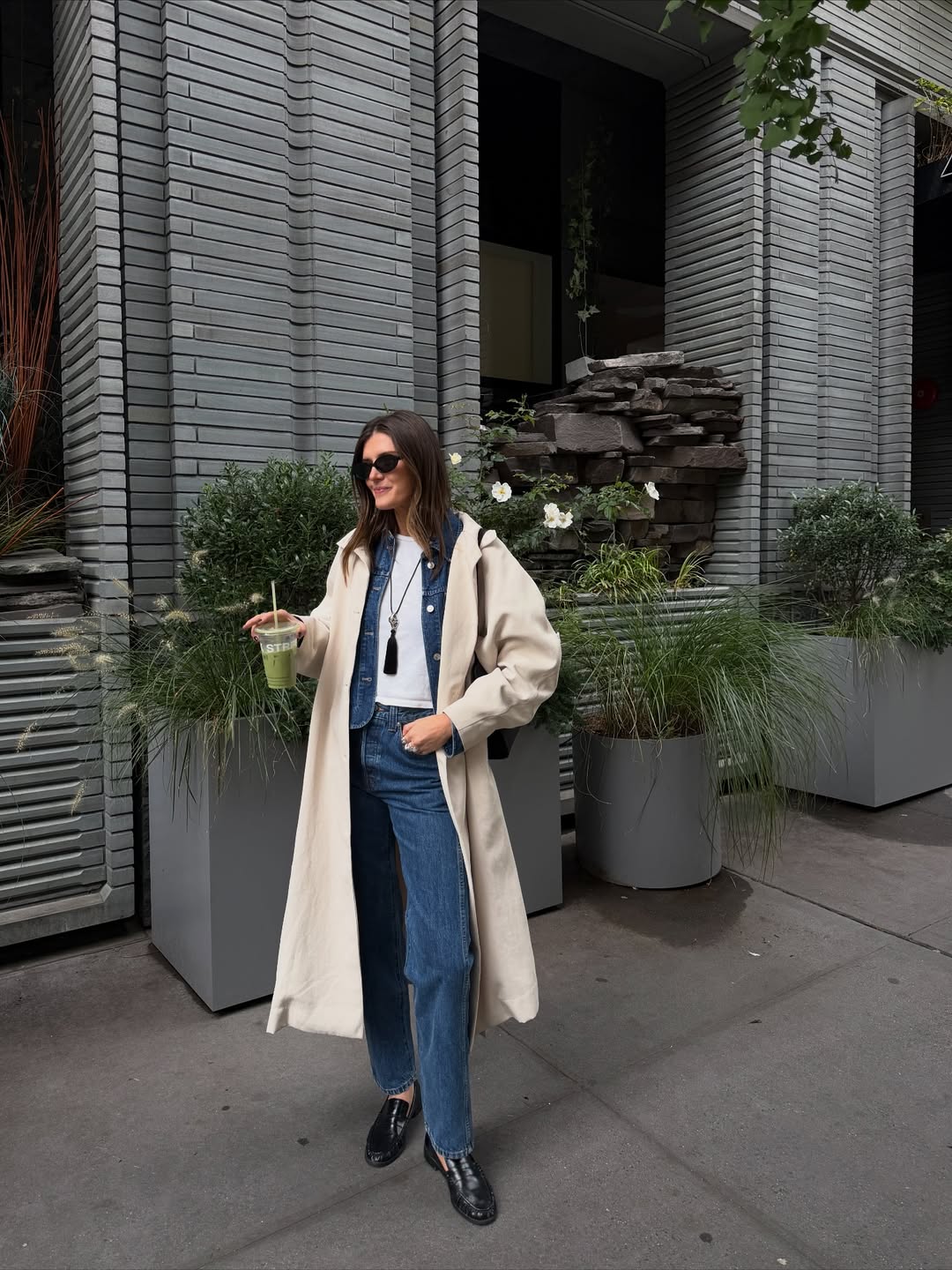 Coco in trench and double denim