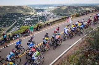 The peloton goes up Lookout Mountain on stage 7 of the USA Pro Challenge