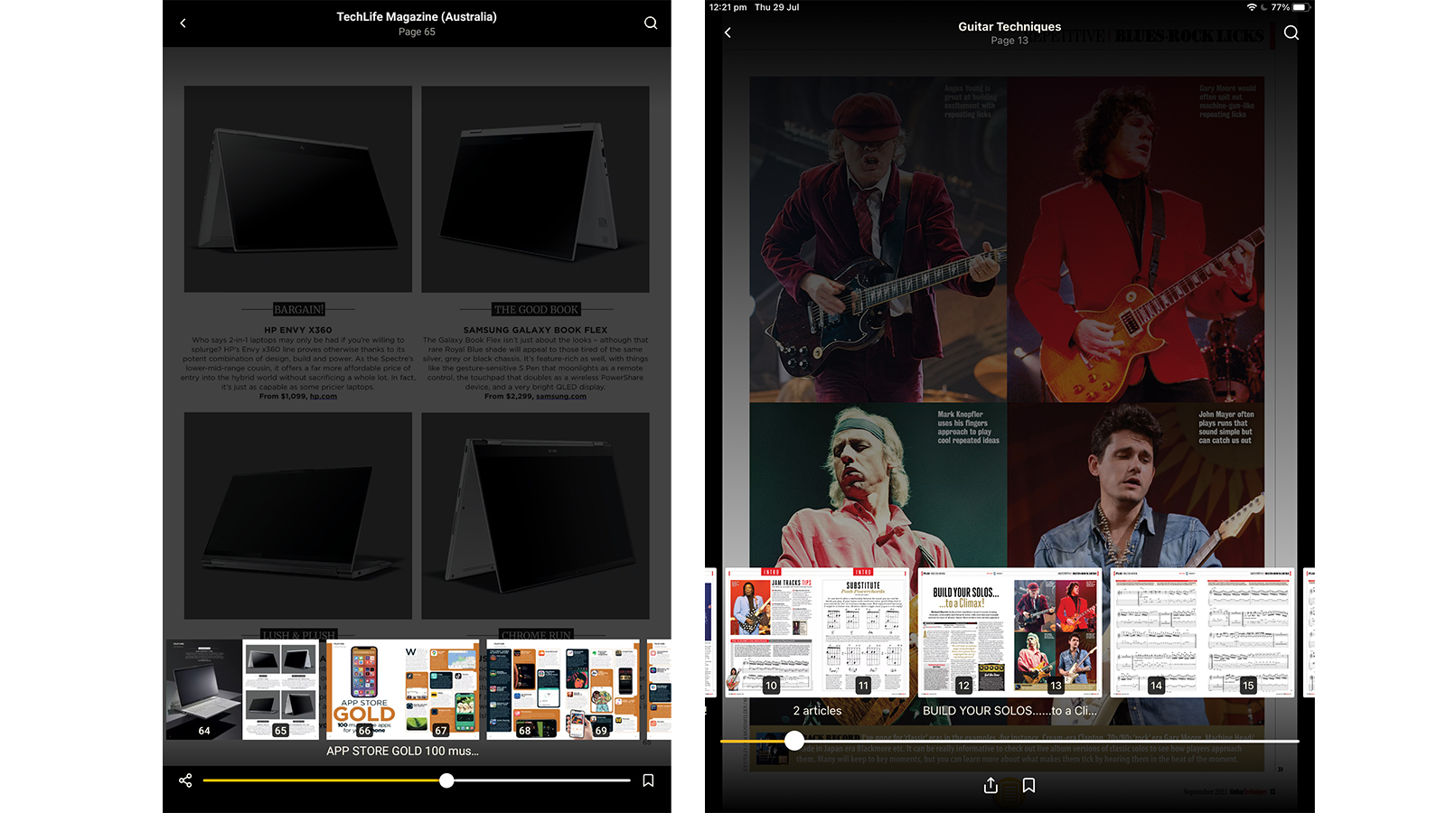 Readly page thumbnails on tablets