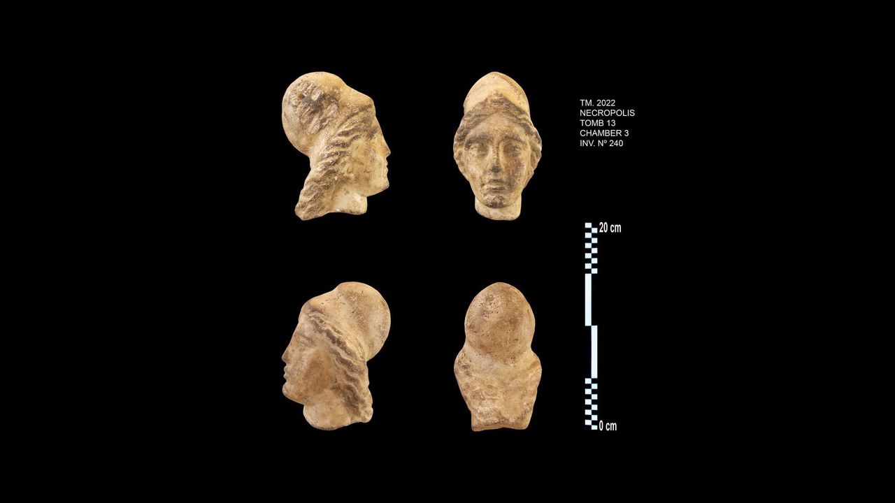 Archaeologists found two alabaster heads in the tunnel.