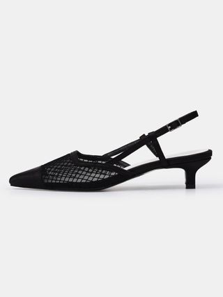 Open-heeled mesh high heels, black