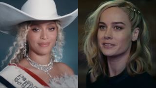 Beyonce in Cowboy Carter bowl and Brie Larson in The Marvels