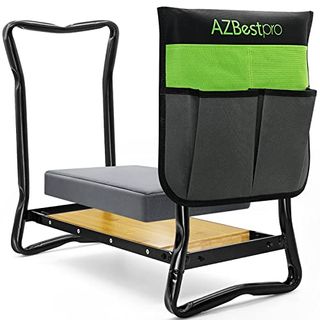 Azbestpro Bamboo Garden Kneeler and Seat Heavy Duty, Upgrade Gardening Bench and 2-Inch Thick Kneeling Pad 1 Larger Tool Bags, Gardening Gift for Women Men, for Gardeners