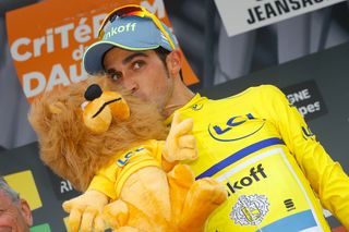 Alberto Contador in yellow after stage 2 at the Criterium du Dauphine