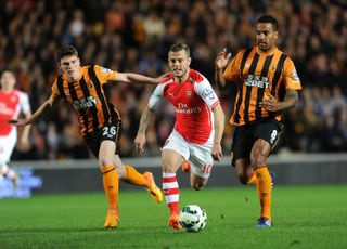 Jack Wilshere on the ball for Arsenal against Hull City in May 2015.