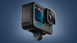 The GoPro hero 11 Black on a blue background